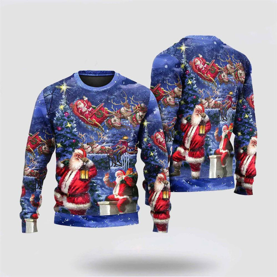 FUNSTUFFPRINT Santa Claus Sweater, Christmas Santa Claus Chilling Happy Xmas Light Art Style Ugly Christmas Sweater, Santa Claus Outfit History Ugly  Sweater