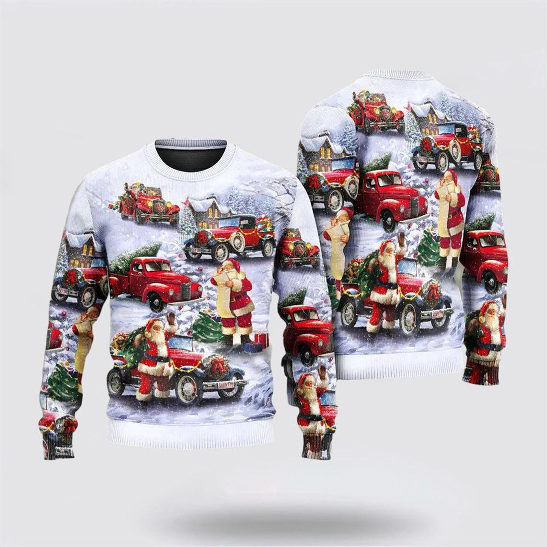 FUNSTUFFPRINT Santa Claus Sweater, Christmas Santa Claus Funny Red Truck Ugly Christmas Sweater, Santa Claus Outfit History Ugly  Sweater