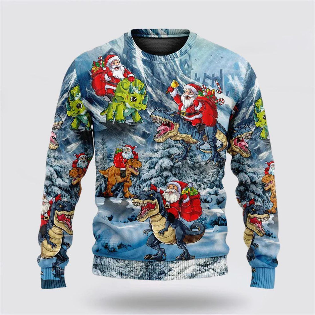 FUNSTUFFPRINT Santa Claus Sweater, Christmas Santa Claus Riding Dinosaur Christmas Tree Ugly Christmas Sweater, Santa Claus Outfit History Ugly  Sweater