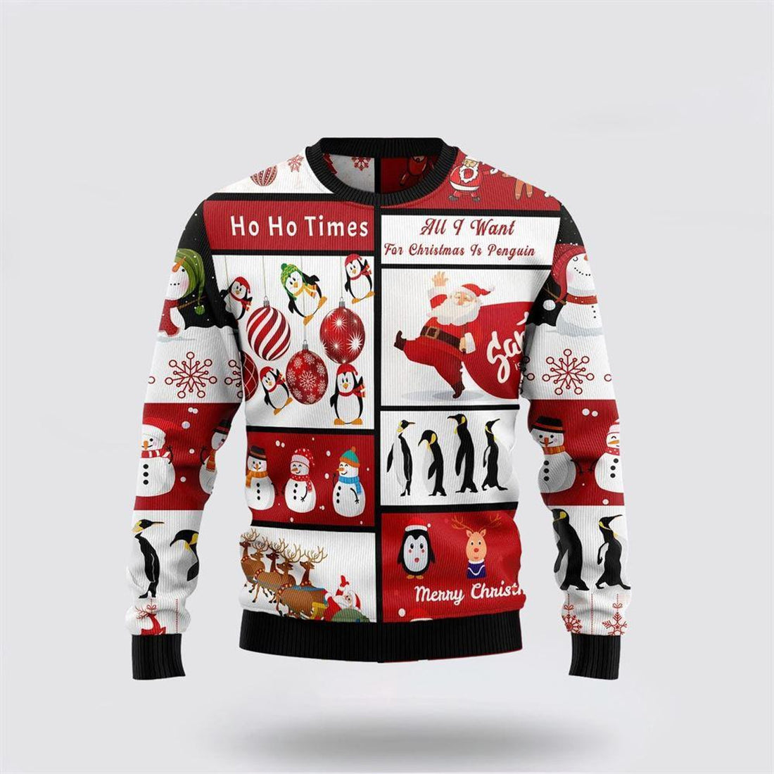 FUNSTUFFPRINT Santa Claus Sweater, Cute Penguin Santa Claus Ugly Christmas Sweater, Santa Claus Outfit History Ugly  Sweater