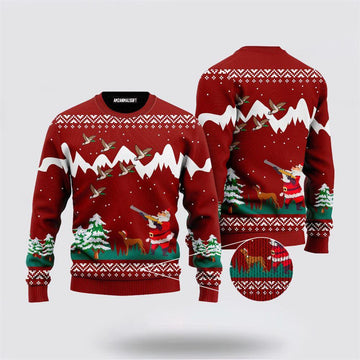 FUNSTUFFPRINT Santa Claus Sweater, Duck Hunting Cute Santa Claus Duck Hunting Christmas Ugly Sweater, Santa Claus Outfit History Ugly Sweater