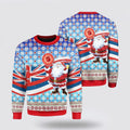 FUNSTUFFPRINT Santa Claus Sweater, Flag Santa Claus Pattern Ugly Christmas Sweater, Santa Claus Outfit History Ugly  Sweater