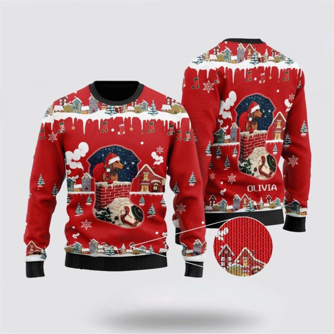 FUNSTUFFPRINT Santa Claus Sweater, Funny Dachshund Santa Claus Christmas Ugly Christmas Sweater, Santa Claus Outfit History Ugly  Sweater