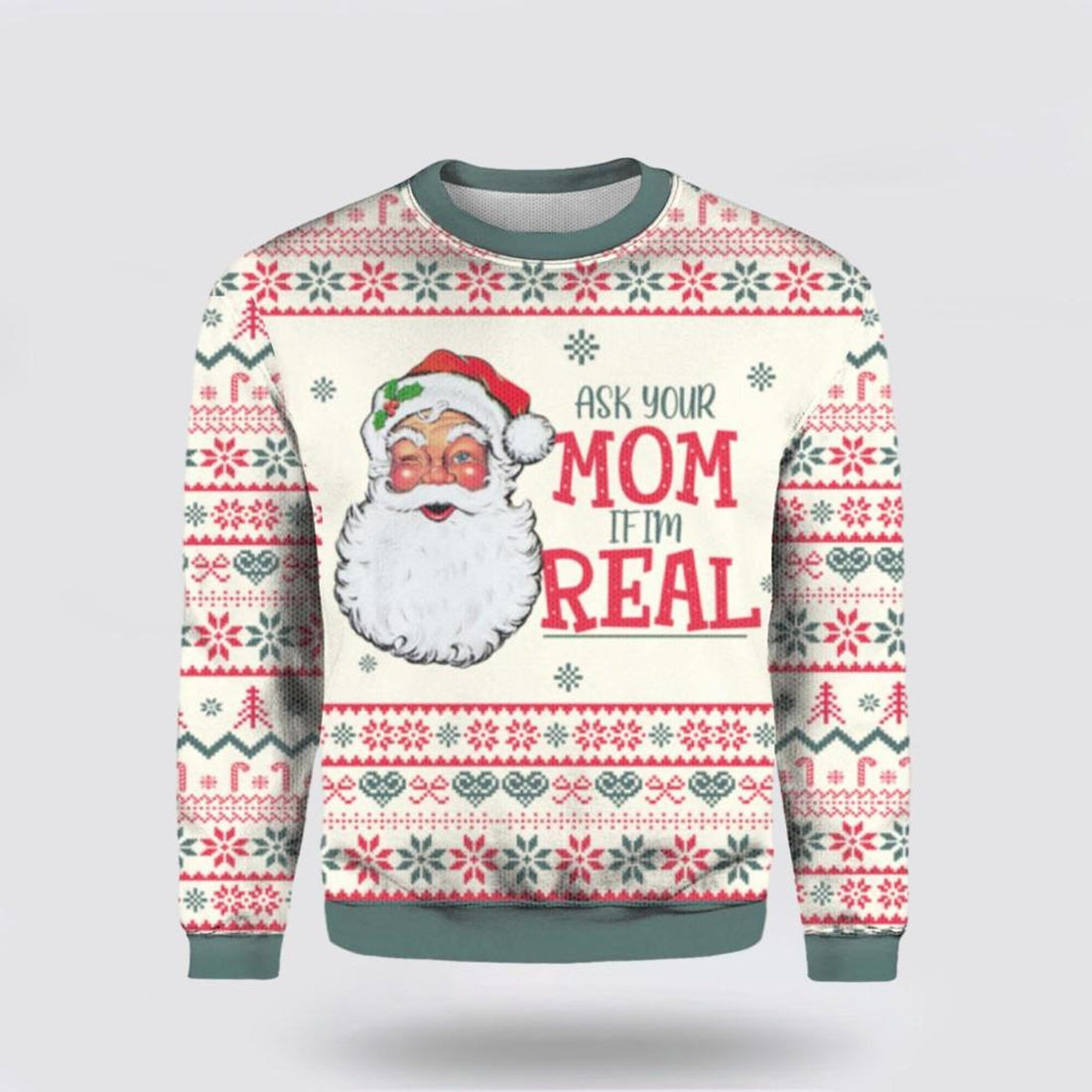 FUNSTUFFPRINT Santa Claus Sweater, Funny Santa Claus Ask Your Mom If I'm Real Ugly Sweater, Funny Santa Sweaters, Santa Claus Outfit History Ugly Sweater