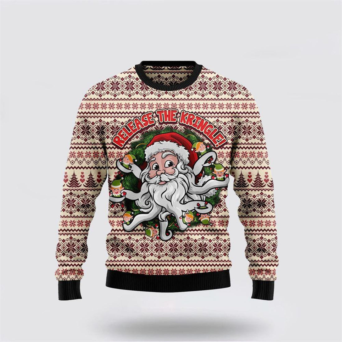 FUNSTUFFPRINT Santa Claus Sweater, Funny Santa Claus Release the Kringle Ugly Christmas Sweater, Santa Claus Outfit History Ugly  Sweater