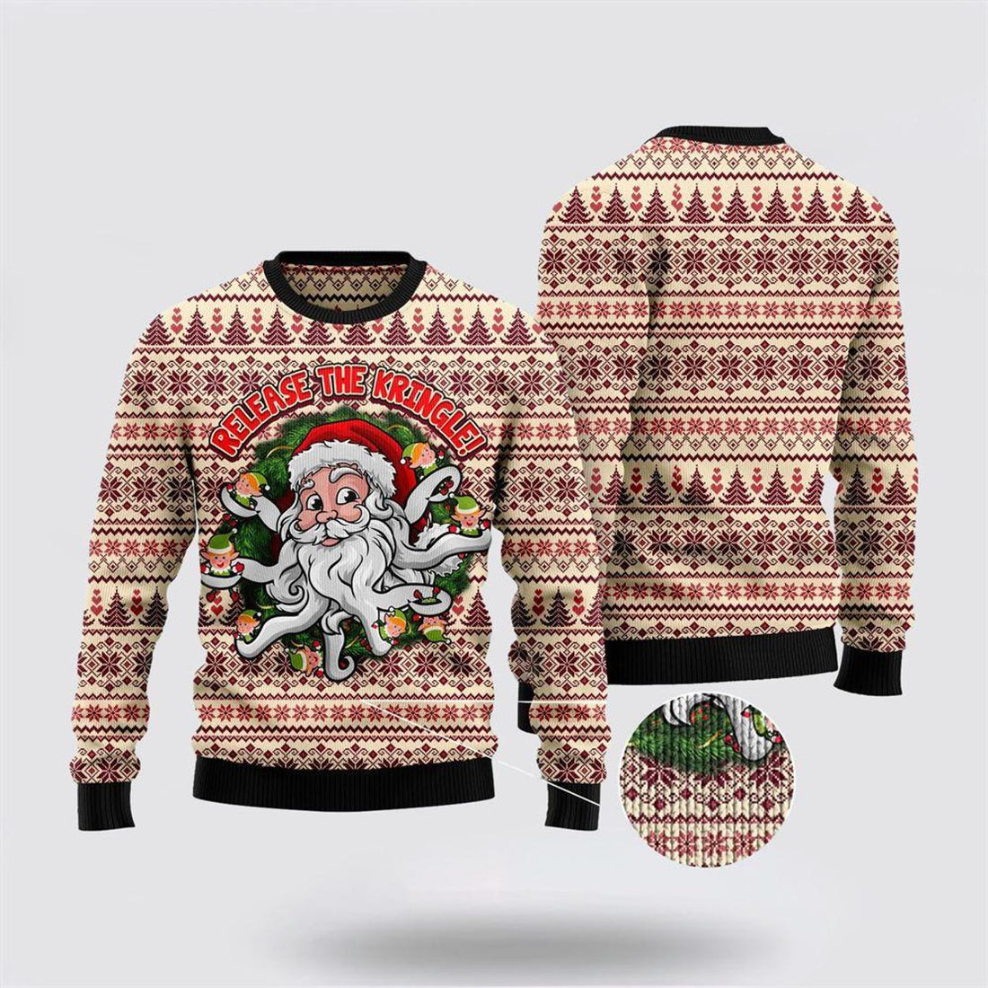 FUNSTUFFPRINT Santa Claus Sweater, Funny Santa Claus Release the Kringle Ugly Christmas Sweater, Santa Claus Outfit History Ugly  Sweater