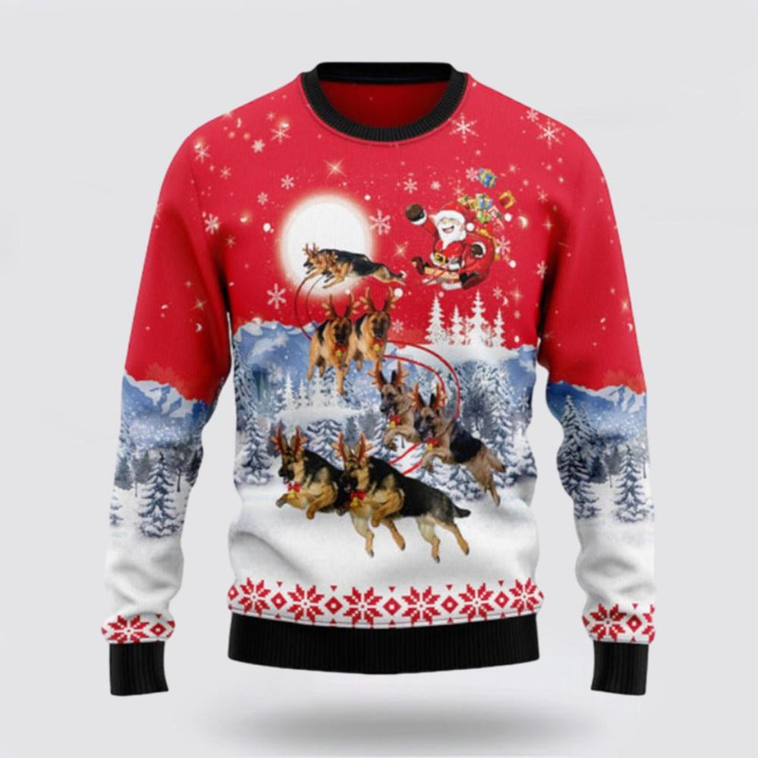 FUNSTUFFPRINT Santa Claus Sweater, German Shepherd Santa Claus Dog Lover Ugly Sweater, Funny Santa Sweaters, Santa Claus Outfit History Ugly Sweater