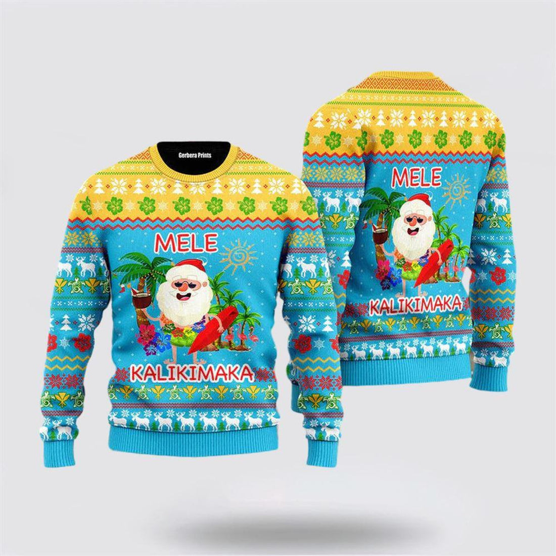 FUNSTUFFPRINT Santa Claus Sweater, Hawaiian Santa Claus Mele Kalikimaka Sunset Ugly Christmas Sweater, Santa Claus Outfit History Ugly  Sweater