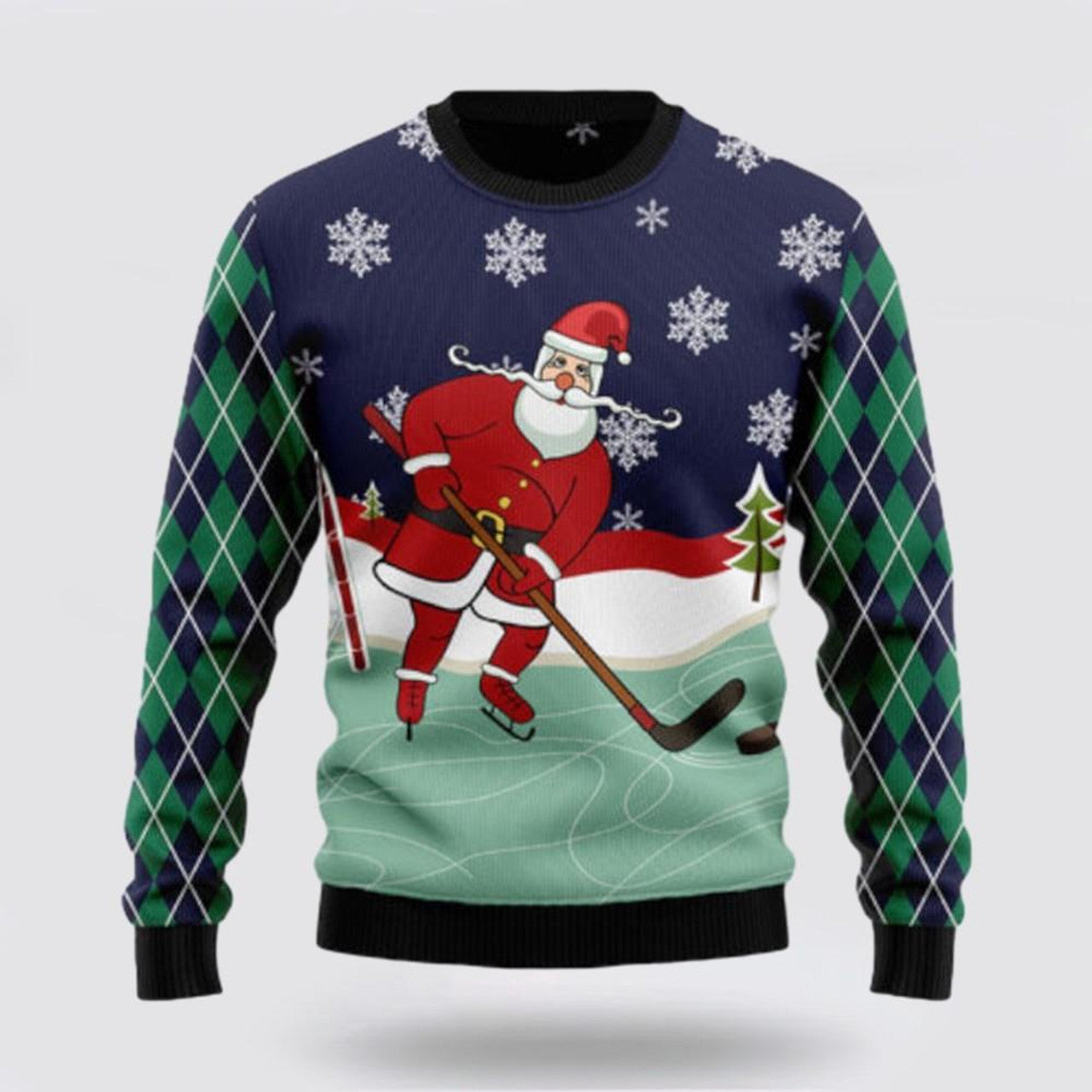 FUNSTUFFPRINT Santa Claus Sweater, Hockey Santa Claus Ugly Sweater, Funny Santa Sweaters, Santa Claus Outfit History Ugly Sweater
