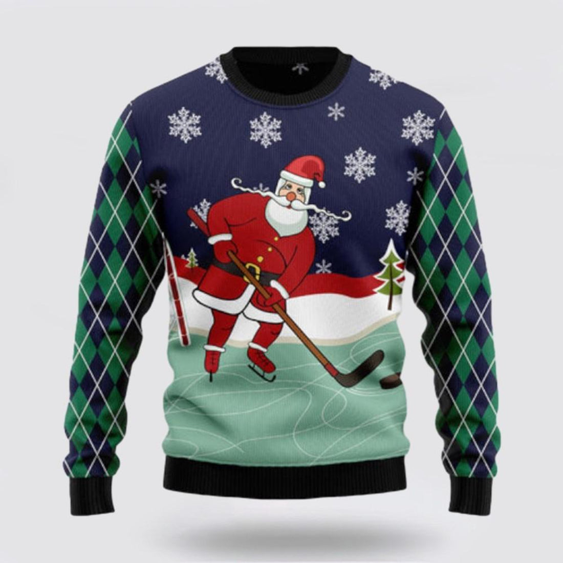 FUNSTUFFPRINT Santa Claus Sweater, Hockey Santa Claus Ugly Sweater, Funny Santa Sweaters, Santa Claus Outfit History Ugly Sweater