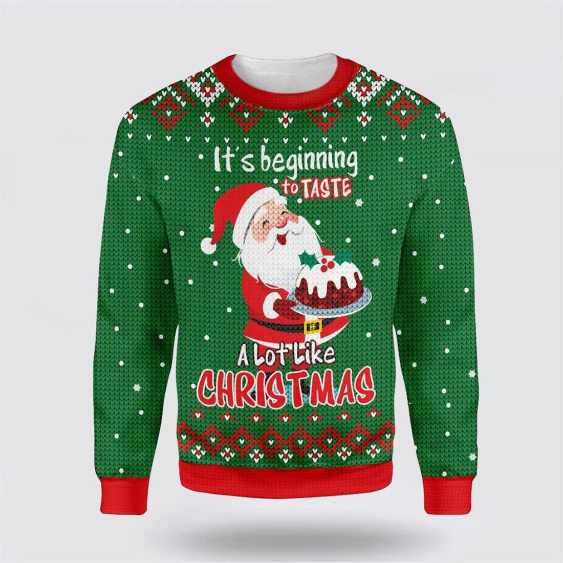 FUNSTUFFPRINT Santa Claus Sweater, Its Beginning To Taste A Lot Like Christmas Santa Claus Baking Ugly Christmas Sweater, Santa Claus Outfit History Ugly  Sweater