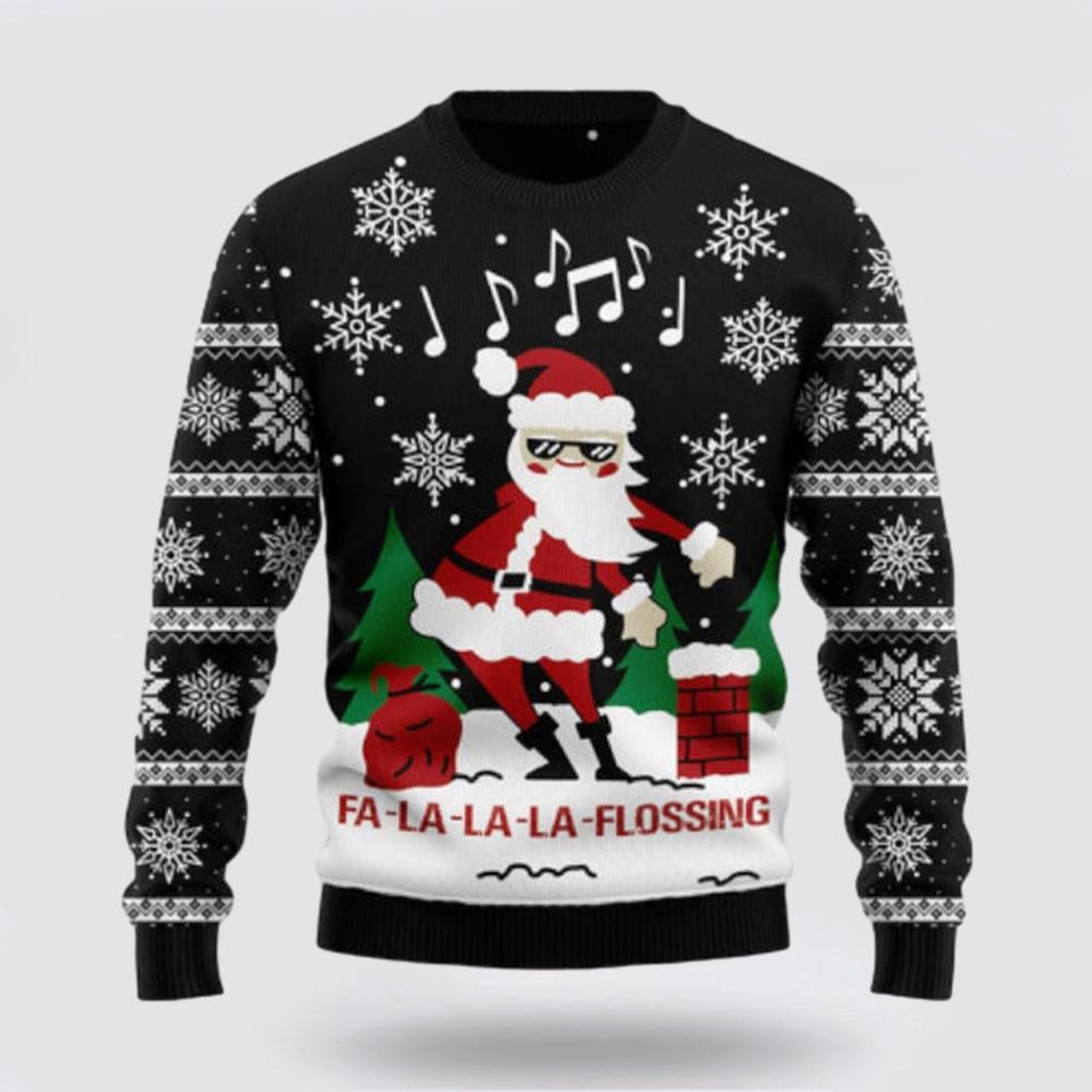 FUNSTUFFPRINT Santa Claus Sweater, La La La Flossing Santa Claus Ugly Sweater, Funny Santa Sweaters, Santa Claus Outfit History Ugly Sweater