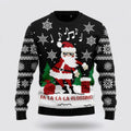 FUNSTUFFPRINT Santa Claus Sweater, La La La Flossing Santa Claus Ugly Sweater, Funny Santa Sweaters, Santa Claus Outfit History Ugly Sweater