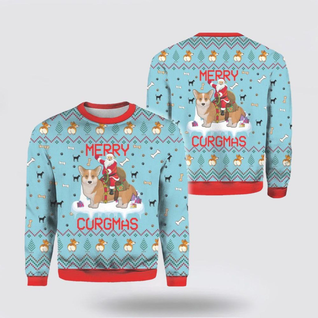 FUNSTUFFPRINT Santa Claus Sweater, Merry Corgmas And Santa Claus Ugly Sweater, Funny Santa Sweaters, Santa Claus Outfit History Ugly Sweater