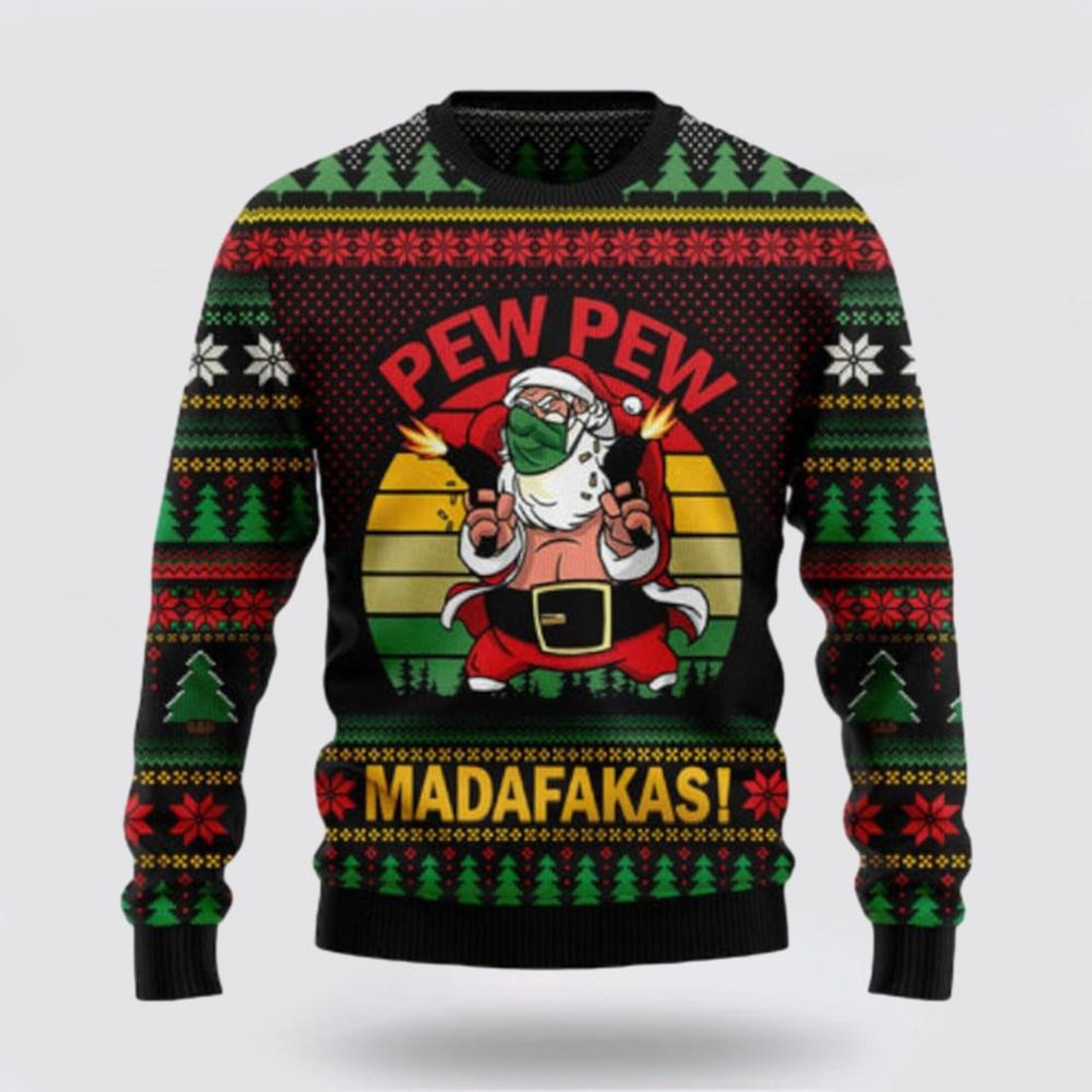 FUNSTUFFPRINT Santa Claus Sweater, Pew Pew Madafakas Santa Claus Ugly Sweater, Funny Santa Sweaters, Santa Claus Outfit History Ugly Sweater