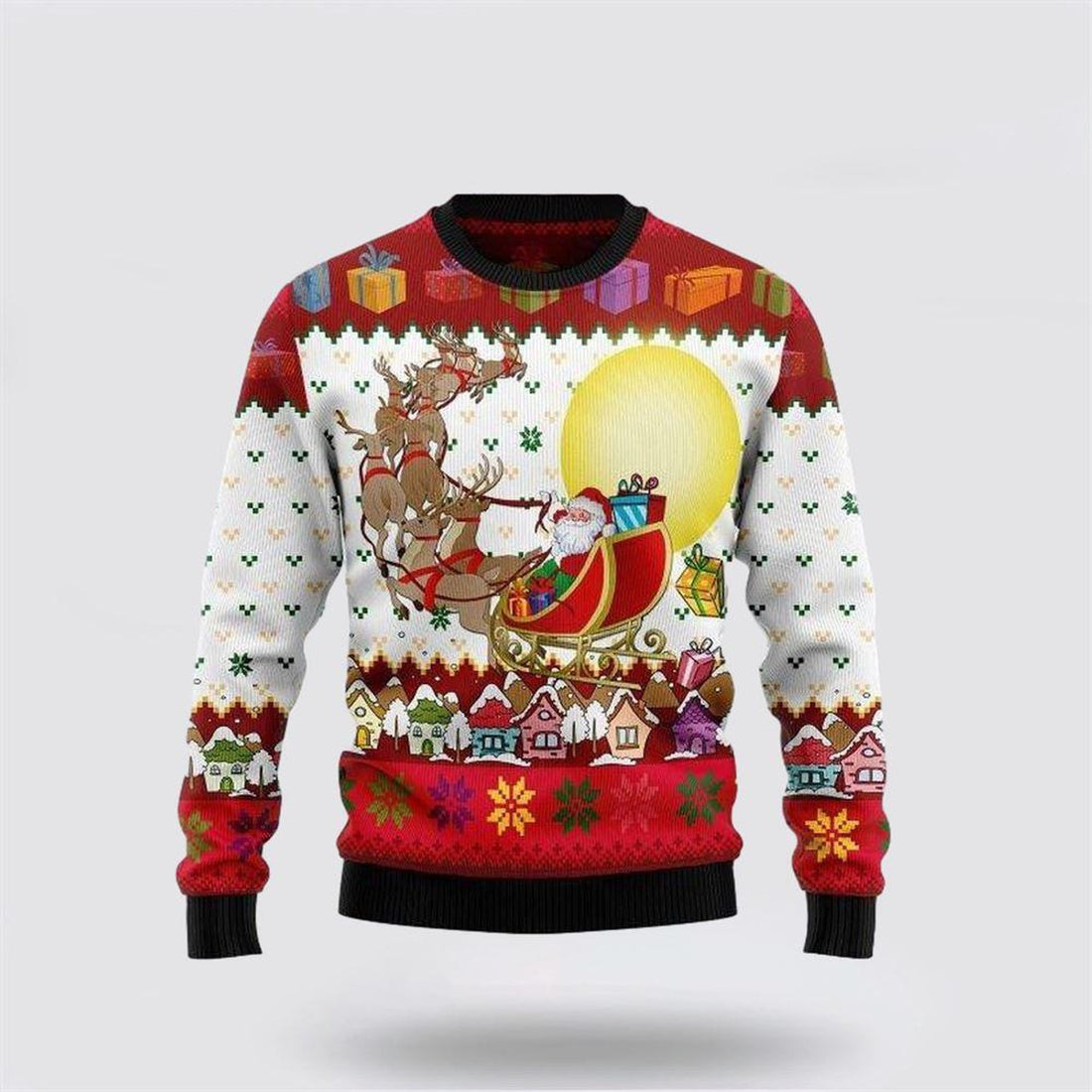FUNSTUFFPRINT Santa Claus Sweater, Reindeer And Santa Claus Ugly Christmas Sweater, Santa Claus Outfit History Ugly  Sweater