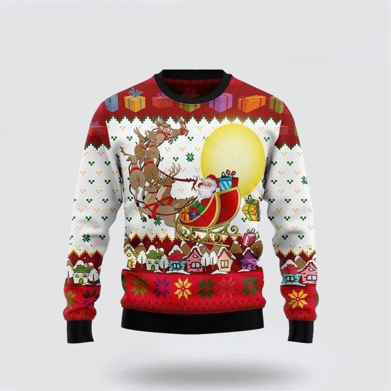 FUNSTUFFPRINT Santa Claus Sweater, Reindeer And Santa Claus Ugly Christmas Sweater, Santa Claus Outfit History Ugly  Sweater
