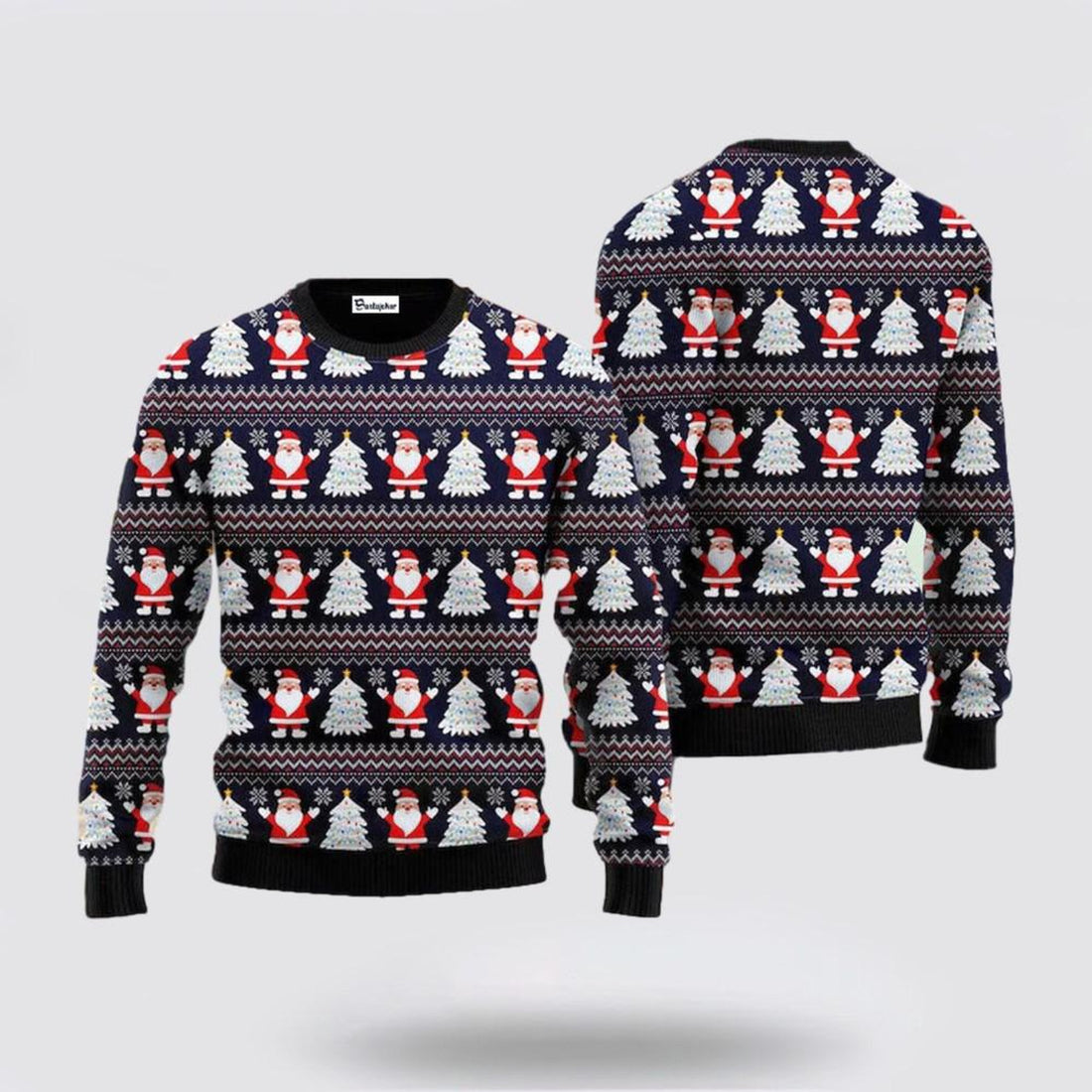 FUNSTUFFPRINT Santa Claus Sweater, Santa Claus Christmas Tree Ugly Sweater, Funny Santa Sweaters, Santa Claus Outfit History Ugly Sweater