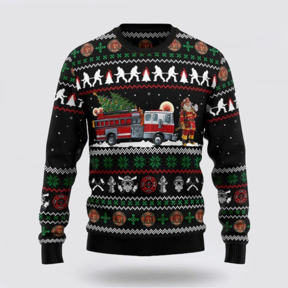 FUNSTUFFPRINT Santa Claus Sweater, Santa Claus Firefighter Ugly Sweater, Funny Santa Sweaters, Santa Claus Outfit History Ugly Sweater