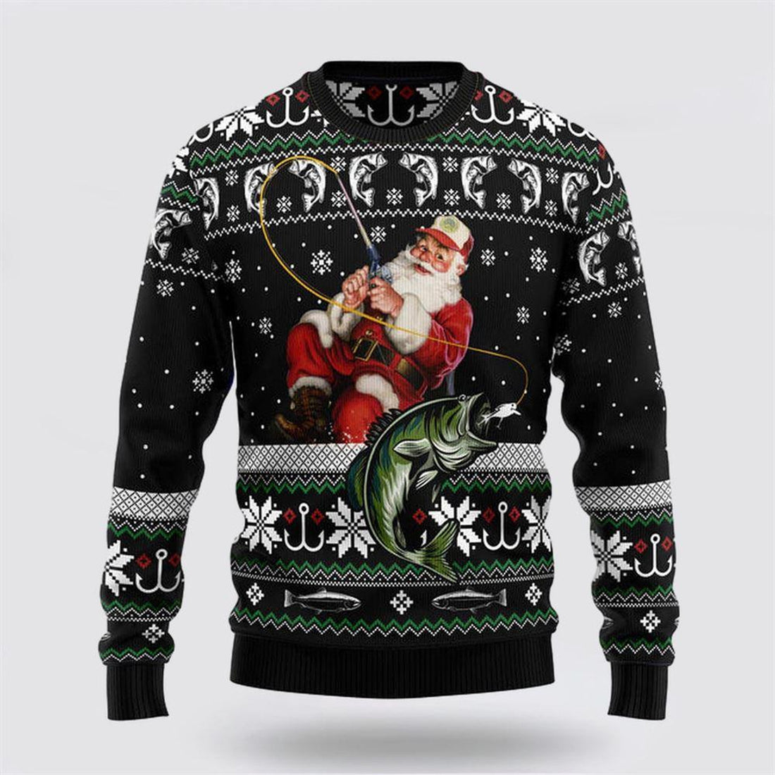 FUNSTUFFPRINT Santa Claus Sweater, Santa Claus Fishing Ugly Christmas Sweater, Santa Claus Outfit History Ugly  Sweater