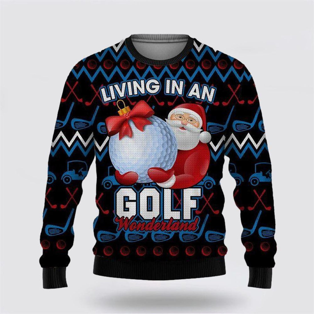 FUNSTUFFPRINT Santa Claus Sweater, Santa Claus Golf Wonderland Ugly Christmas Sweater, Santa Claus Outfit History Ugly  Sweater