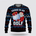 FUNSTUFFPRINT Santa Claus Sweater, Santa Claus Golf Wonderland Ugly Christmas Sweater, Santa Claus Outfit History Ugly  Sweater