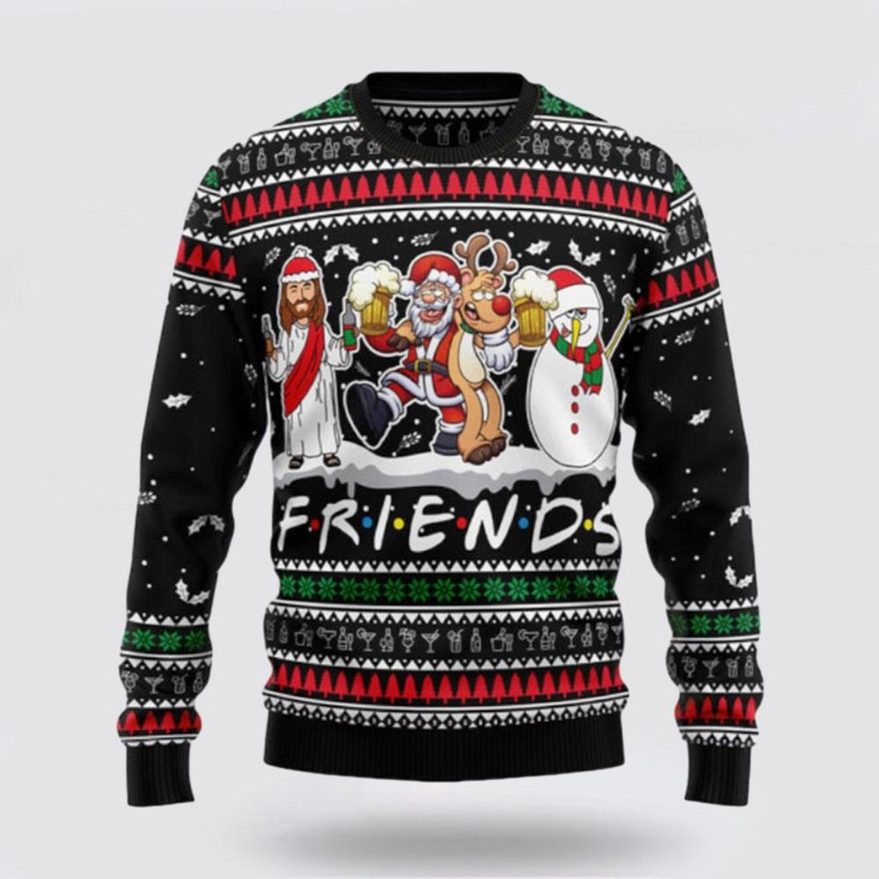 FUNSTUFFPRINT Santa Claus Sweater, Santa Claus Jesus Friend Ugly Sweater, Funny Santa Sweaters, Santa Claus Outfit History Ugly Sweater