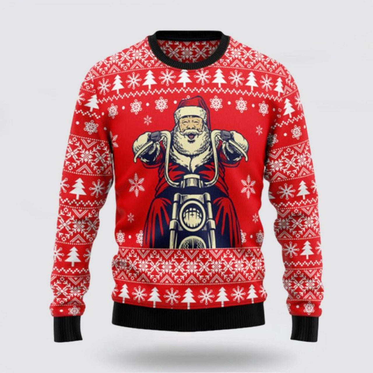 FUNSTUFFPRINT Santa Claus Sweater, Santa Claus Ride A Motorcycle Ugly Sweater, Funny Santa Sweaters, Santa Claus Outfit History Ugly Sweater