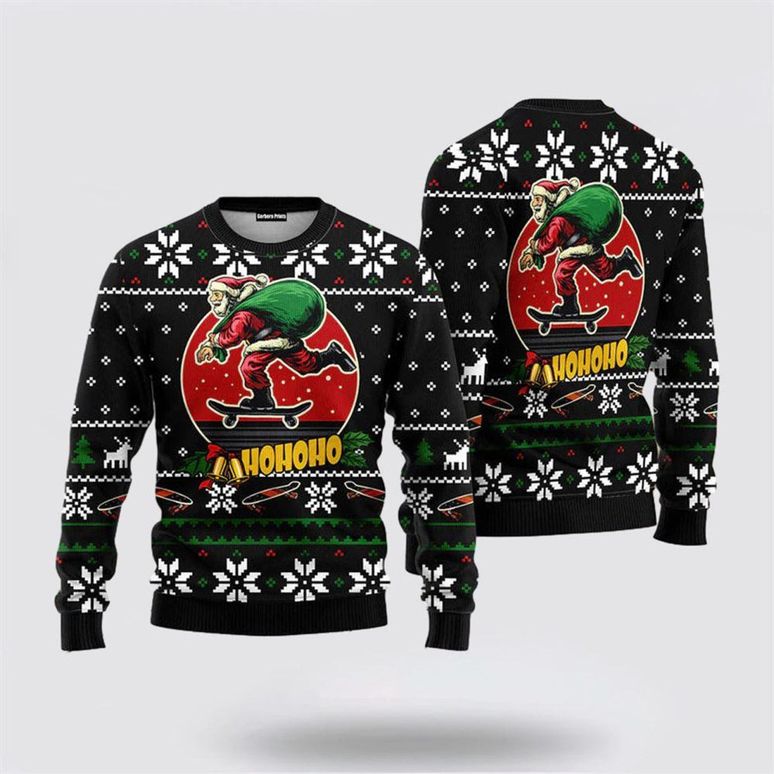 FUNSTUFFPRINT Santa Claus Sweater, Santa Claus Skateboard Ugly Christmas Sweater, Santa Claus Outfit History Ugly  Sweater