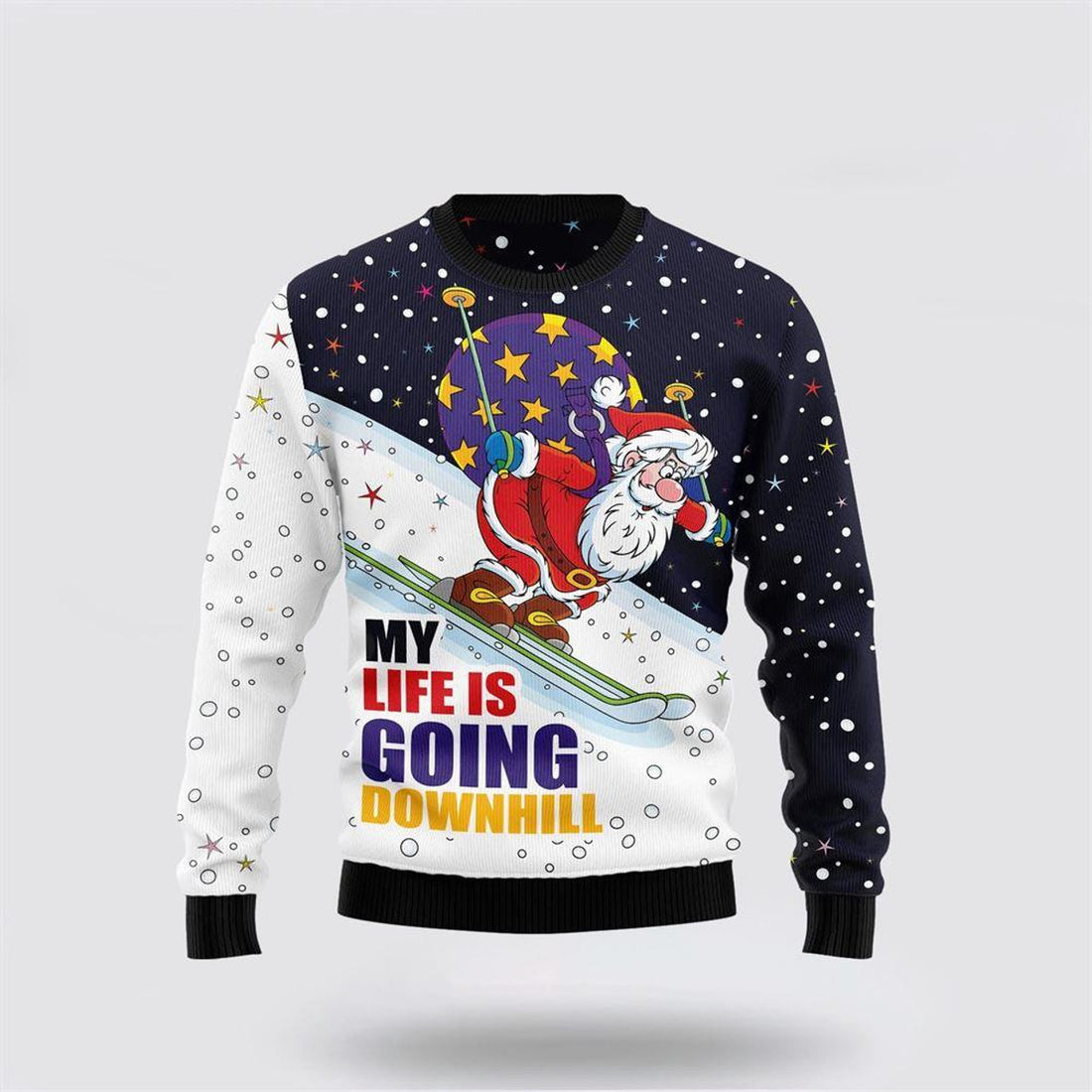 FUNSTUFFPRINT Santa Claus Sweater, Santa Claus Ski Ugly Christmas Sweater, Santa Claus Outfit History Ugly  Sweater