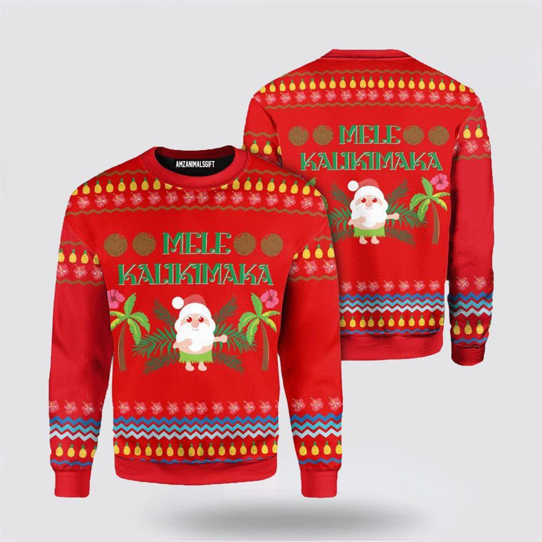 FUNSTUFFPRINT Santa Claus Sweater, Santa Clause Christmas Ugly Sweater, Mele Kalikimaka Ugly Sweater, Santa Claus Outfit History Ugly Sweater