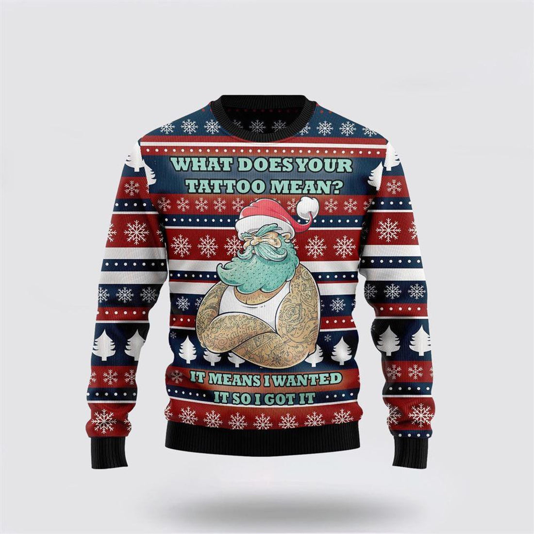 FUNSTUFFPRINT Santa Claus Sweater, Santa Clause Love Tattoo Ugly Christmas Sweater, Santa Claus Outfit History Ugly  Sweater