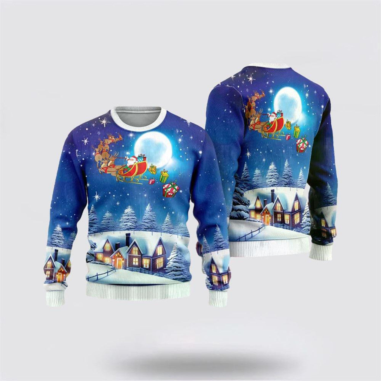 FUNSTUFFPRINT Santa Claus Sweater, Santa Sleigh Ugly Christmas Sweaters, Funny Santa Sweaters, Santa Claus Outfit History Ugly  Sweater