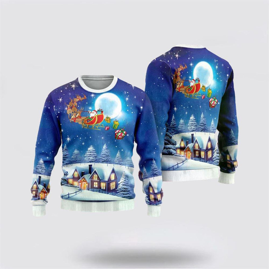 FUNSTUFFPRINT Santa Claus Sweater, Santa Sleigh Ugly Christmas Sweaters, Funny Santa Sweaters, Santa Claus Outfit History Ugly  Sweater