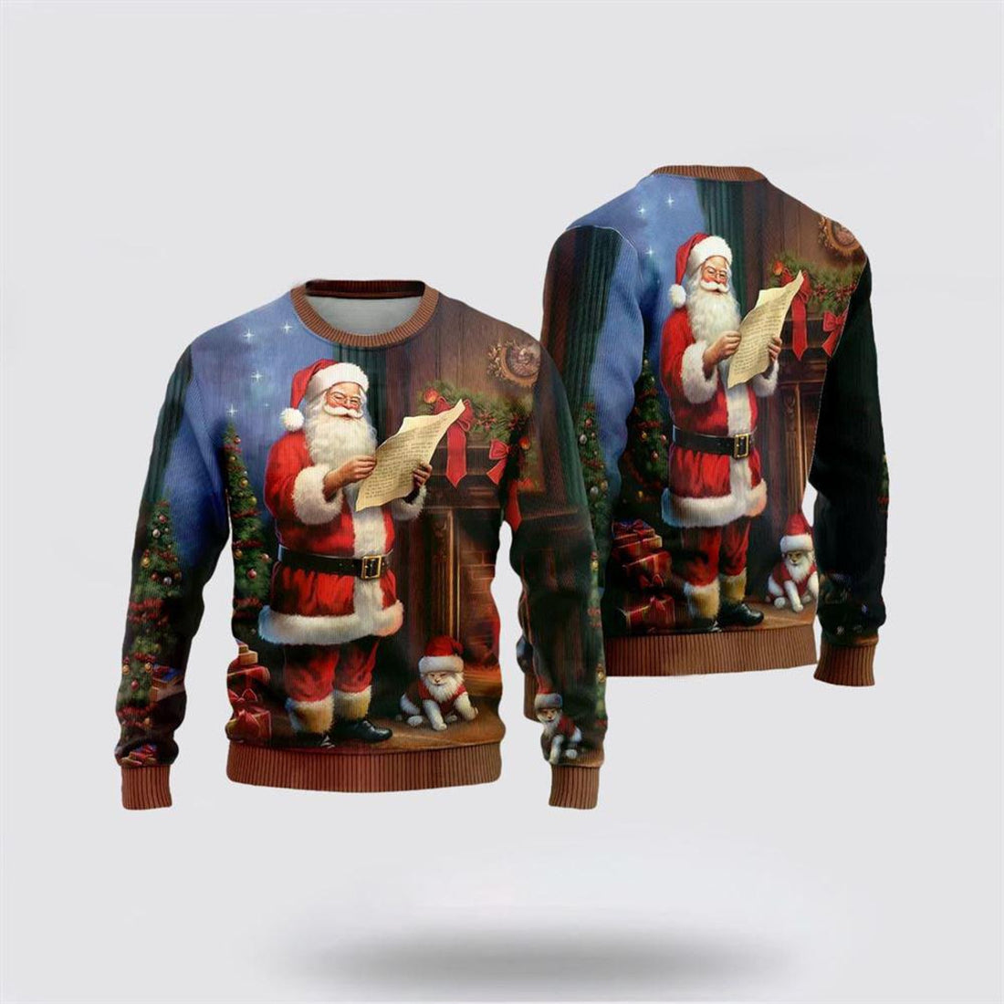 FUNSTUFFPRINT Santa Claus Sweater, Santa Wishes List Ugly Christmas Sweaters, Funny Santa Sweaters, Santa Claus Outfit History Ugly  Sweater