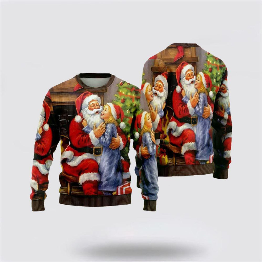 FUNSTUFFPRINT Santa Claus Sweater, Santa’s Love Ugly Christmas Sweaters, Funny Santa Sweaters, Santa Claus Outfit History Ugly  Sweater