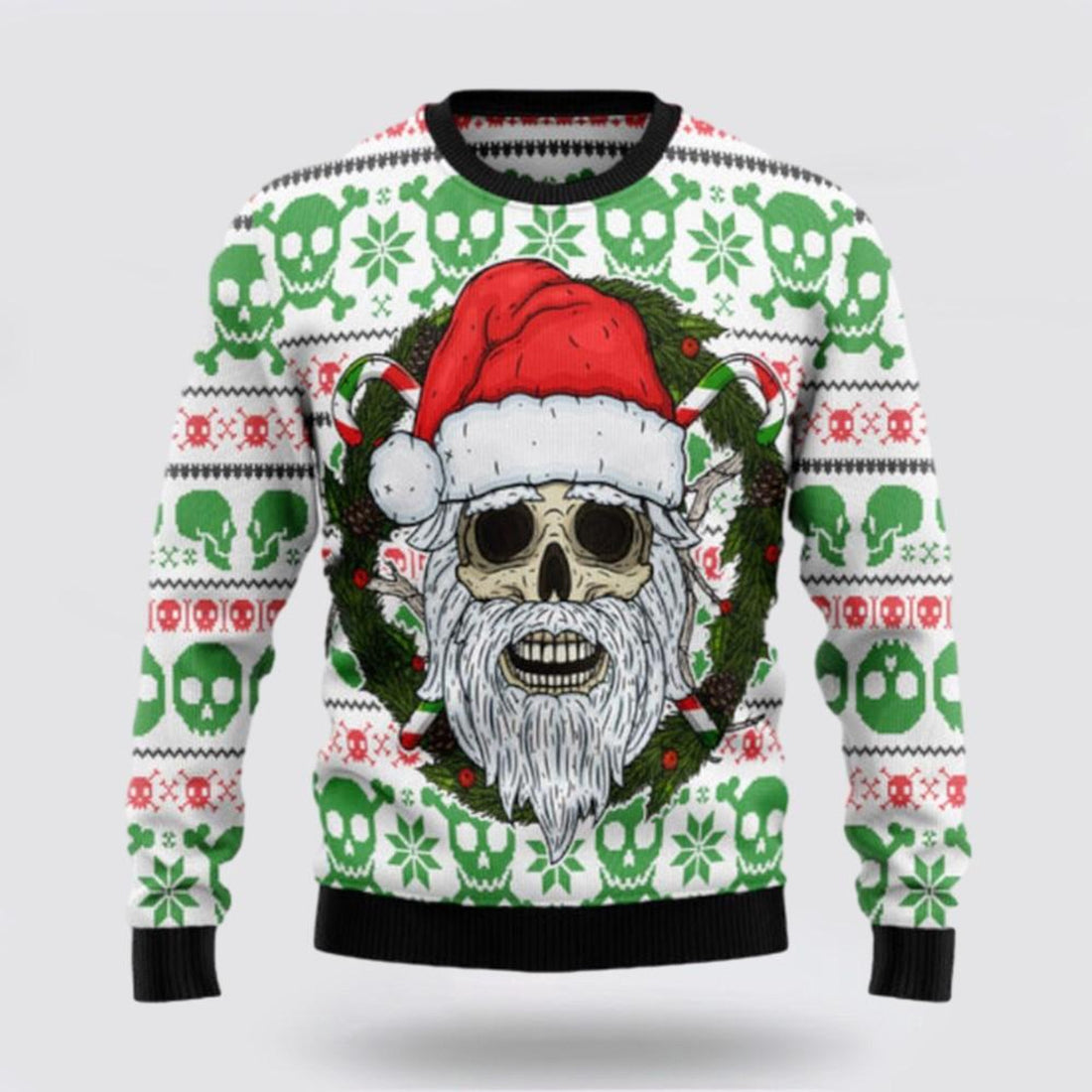 FUNSTUFFPRINT Santa Claus Sweater, Skull Santa Clause Ugly Sweater, Funny Santa Sweaters, Santa Claus Outfit History Ugly Sweater
