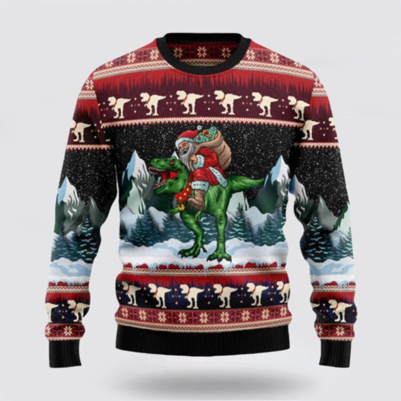 FUNSTUFFPRINT Santa Claus Sweater, T Rex Santa Clause Ugly Sweater, Funny Santa Sweaters, Santa Claus Outfit History Ugly Sweater