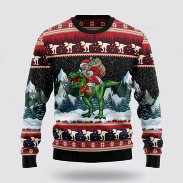 FUNSTUFFPRINT Santa Claus Sweater, T Rex Santa Clause Ugly Sweater, Funny Santa Sweaters, Santa Claus Outfit History Ugly Sweater