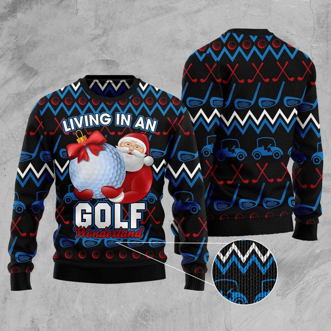 FUNSTUFFPRINT Santa Clause Golf Wonderland Ugly Christmas Sweater, Christmas Sweater, Ugly Sweater, Funny Xmas Sweaters Ugly Sweater