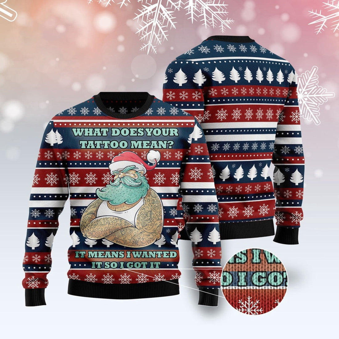 FUNSTUFFPRINT Santa Clause Love Tattoo Ugly Christmas Sweater, Christmas Sweater, Ugly Sweater, Funny Xmas Sweaters Ugly Sweater