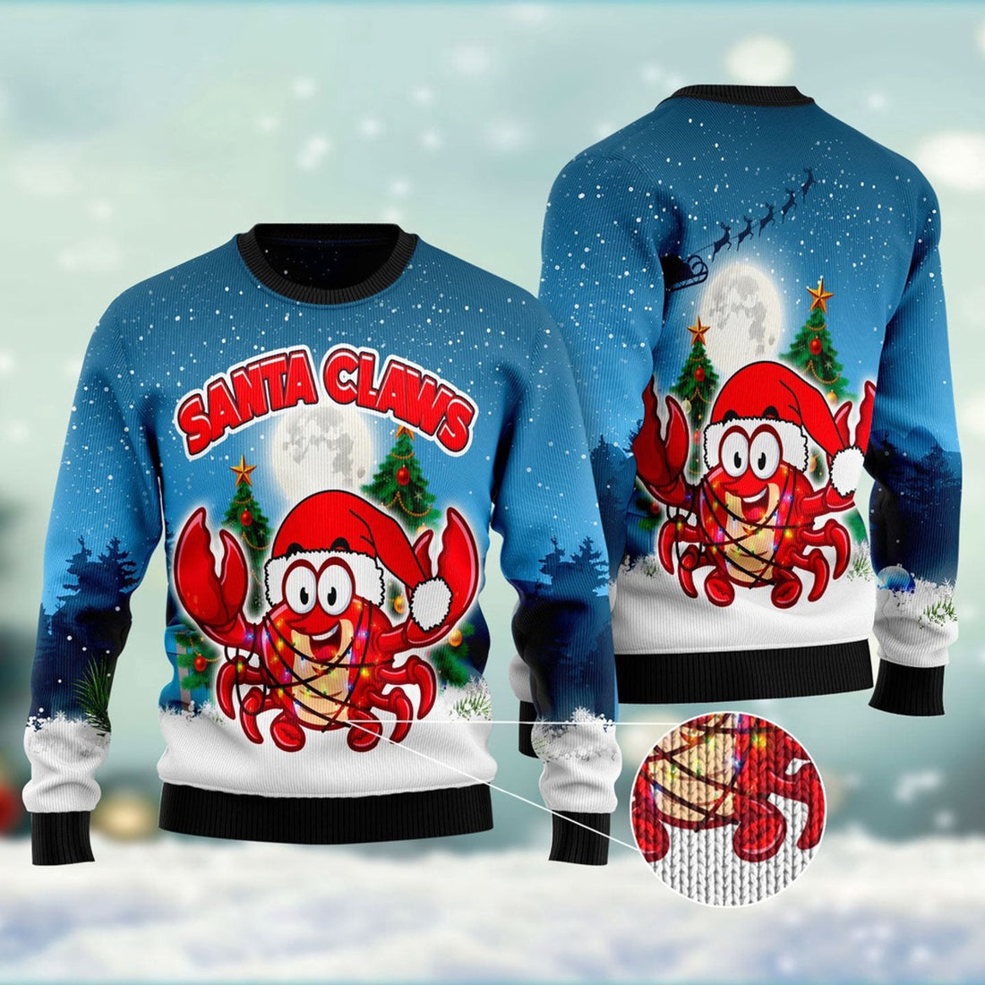 FUNSTUFFPRINT Santa Claws Crabs Ugly Christmas Sweater, Christmas Sweater, Ugly Sweater, Funny Xmas Sweaters Ugly Sweater