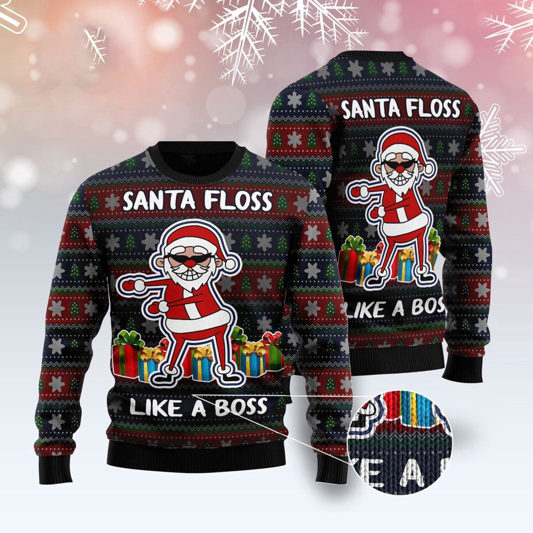 FUNSTUFFPRINT Santa Floss Ugly Christmas Sweater, Christmas Sweater, Ugly Sweater, Funny Xmas Sweaters Ugly Sweater