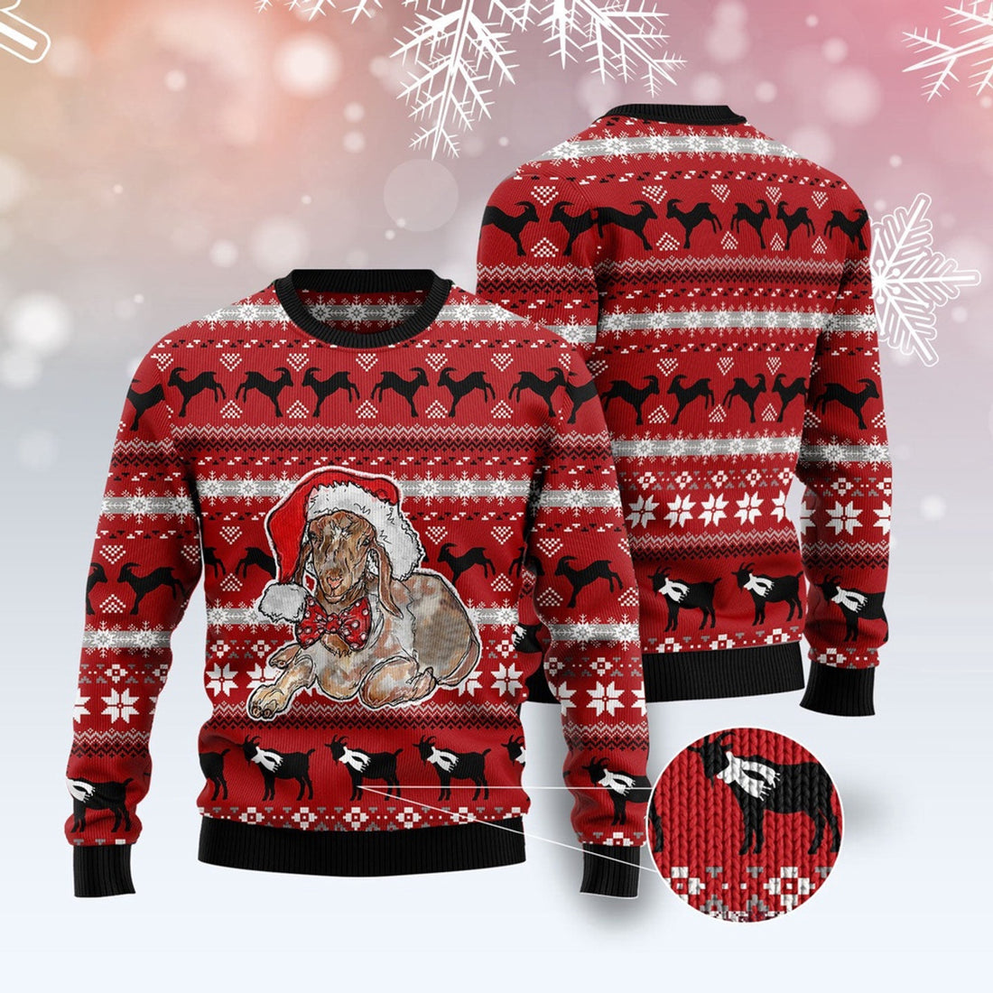 FUNSTUFFPRINT Santa Goat Ugly Christmas Sweater, Christmas Sweater, Ugly Sweater, Funny Xmas Sweaters Ugly Sweater