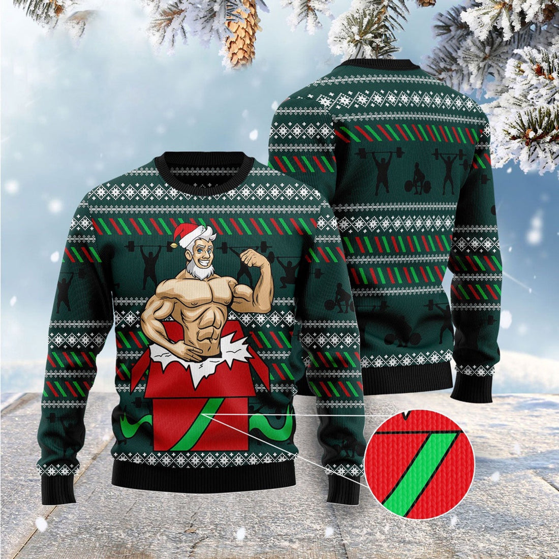 FUNSTUFFPRINT Santa Gymnastic Ugly Christmas Sweater, Christmas Sweater, Ugly Sweater, Funny Xmas Sweaters Ugly Sweater