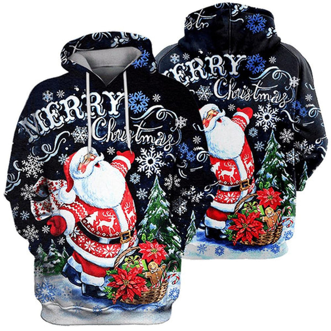 FUNSTUFFPRINT 3D Santa Merry Christmas All Over 3D Hoodie and Zip Hoodie