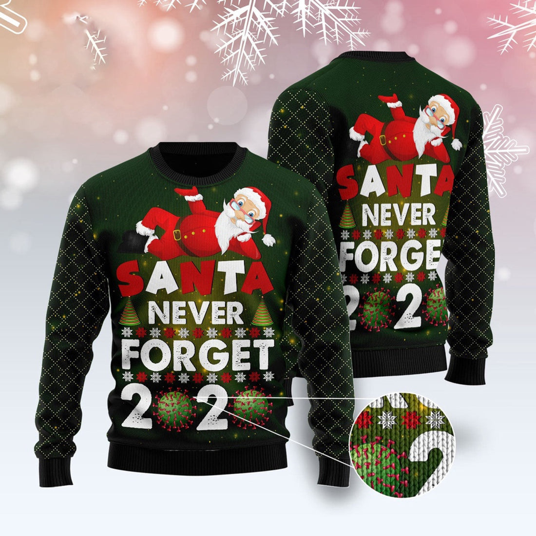 FUNSTUFFPRINT Santa Never Forget Ugly Christmas Sweater, Christmas Sweater, Ugly Sweater, Funny Xmas Sweaters Ugly Sweater