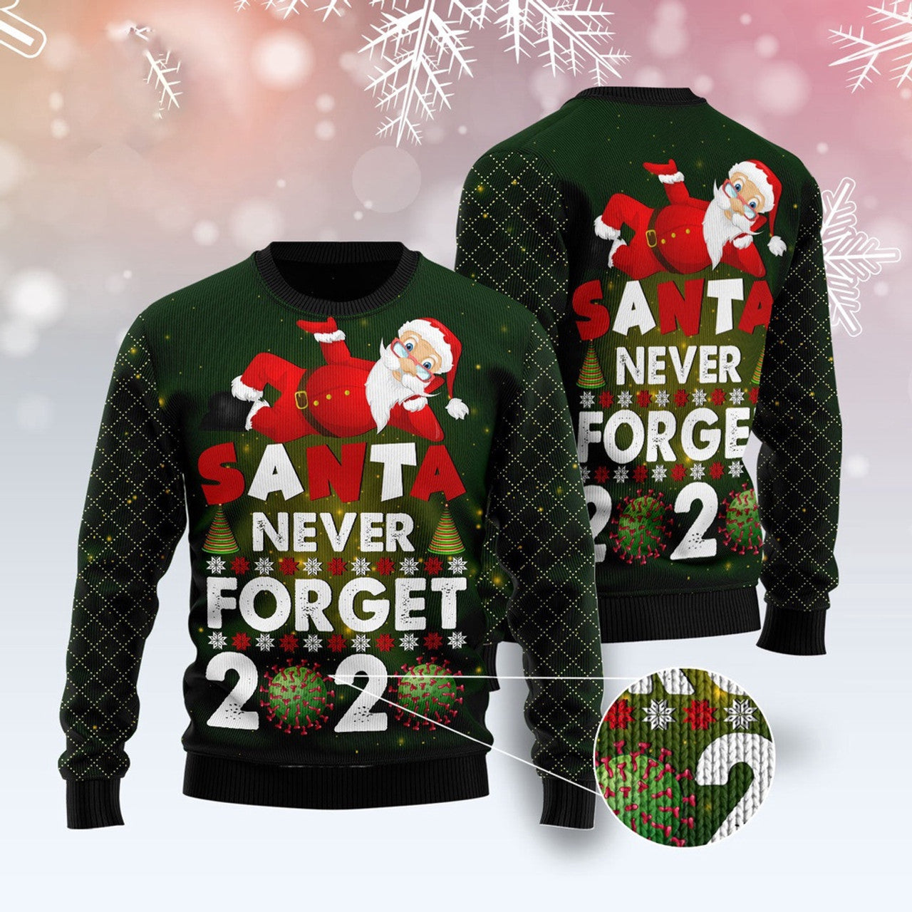 FUNSTUFFPRINT Santa Never Forget Ugly Christmas Sweater, Christmas Sweater, Ugly Sweater, Funny Xmas Sweaters Ugly Sweater