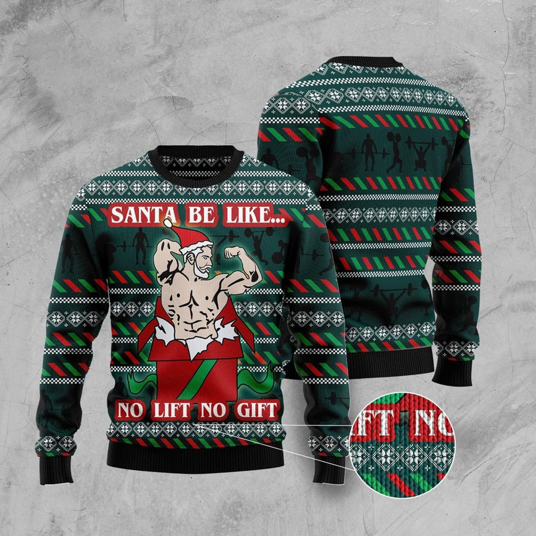 FUNSTUFFPRINT Santa No Lift No Gift Ugly Christmas Sweater, Christmas Sweater, Ugly Sweater, Funny Xmas Sweaters Ugly Sweater