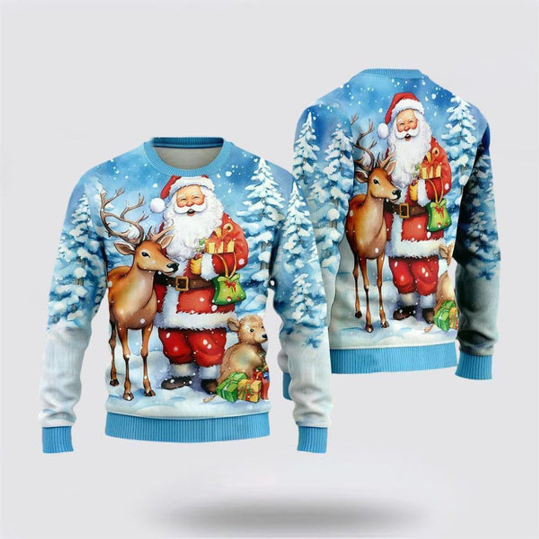 FUNSTUFFPRINT Santa & Reindeers Ugly Christmas Sweater For Men And Women, Best Gift For Christmas, The Beautiful Winter Christmas Outfit Ugly Sweater